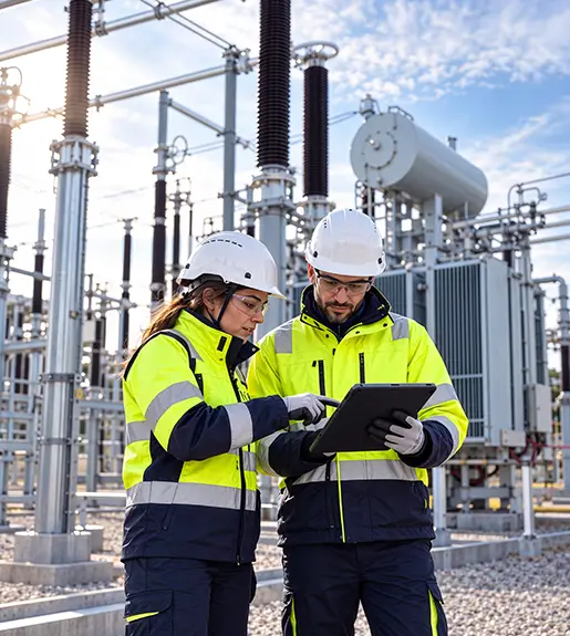 Profesionales trabajando en instalaciones industriales